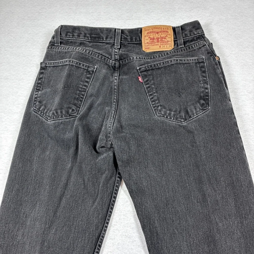 Vintage‎ Levi's 505 Black Jeans Size 34 X 34 100% Cotton Straight Leg Denim Y2K